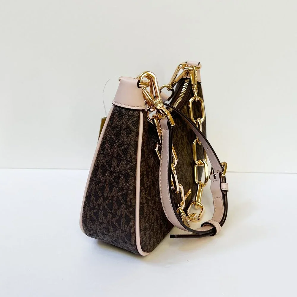 Michael Kors Cora Medium Zip Shoulder Crossbody Bag MK Brown Pink - Picture 7 of 14